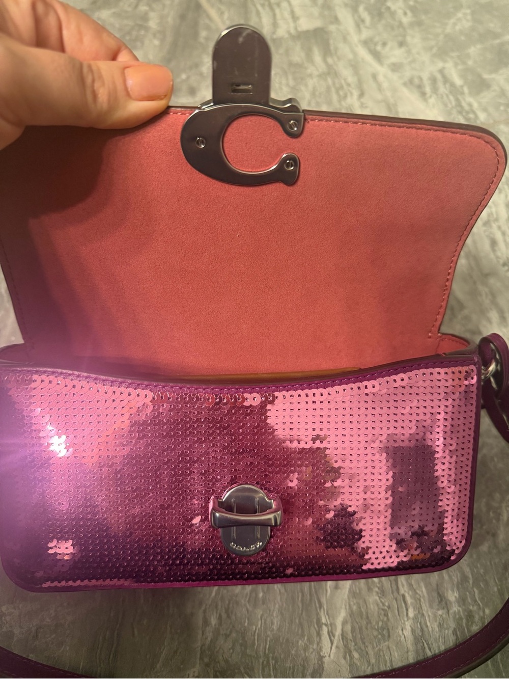 Coach Studio Baguette Pink Sequin Shoulder & Crossbody Bag - Picture 4 of 12